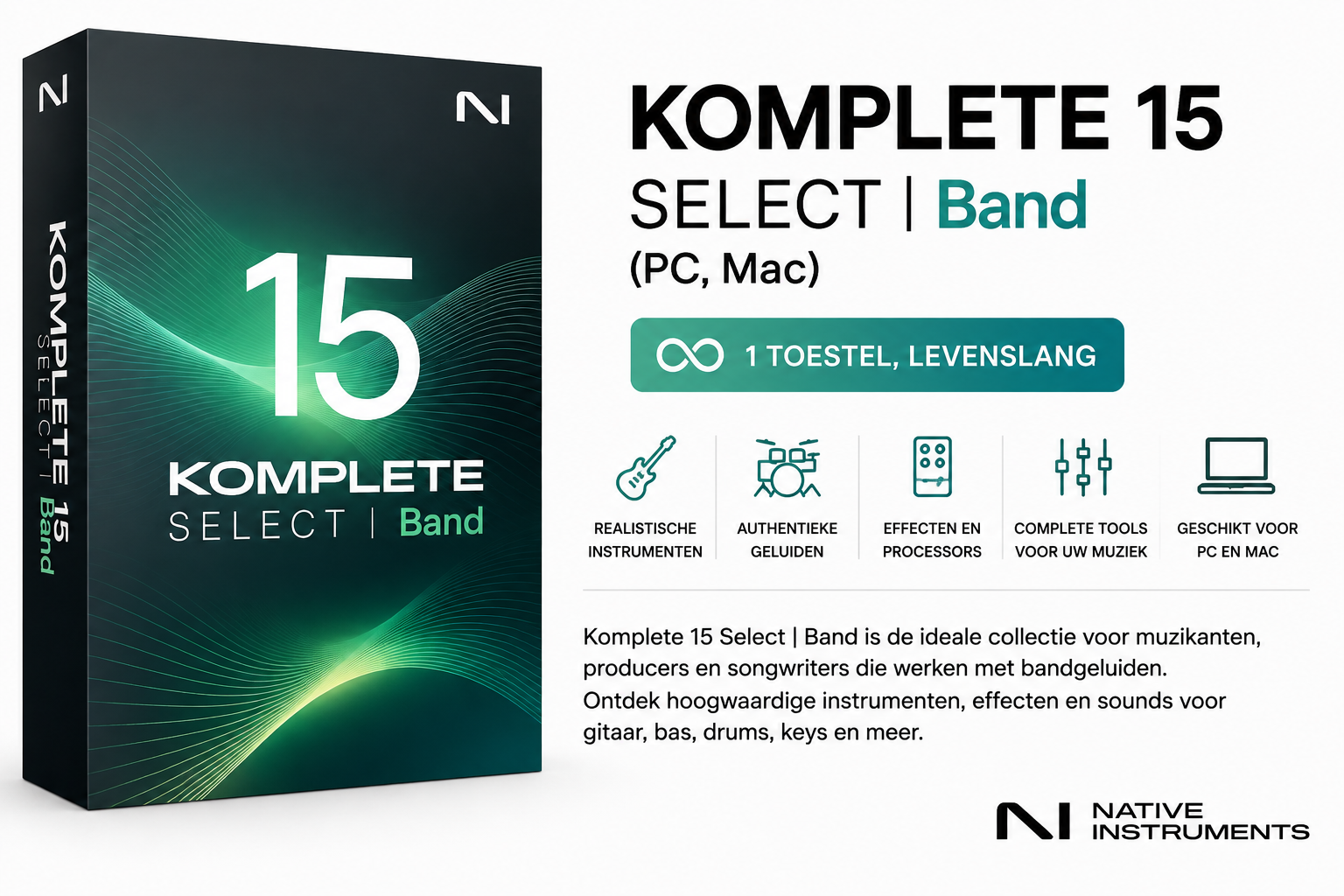 Komplete 15 Select | Band (PC, Mac) – 1 Toestel / Levenslang